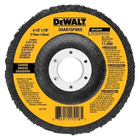 Dewalt Coated Abrasives, 4-1/2in. X 7/8in. POWER WHEEL FLAP DISC DAAB7GPW05